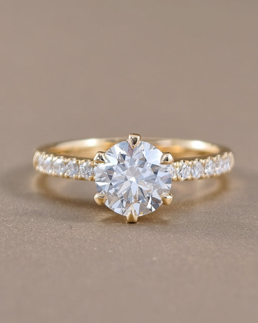 Six Prong Round Lab Grown Diamond Pavé Solitaire Engagement Ring | IGI Certified