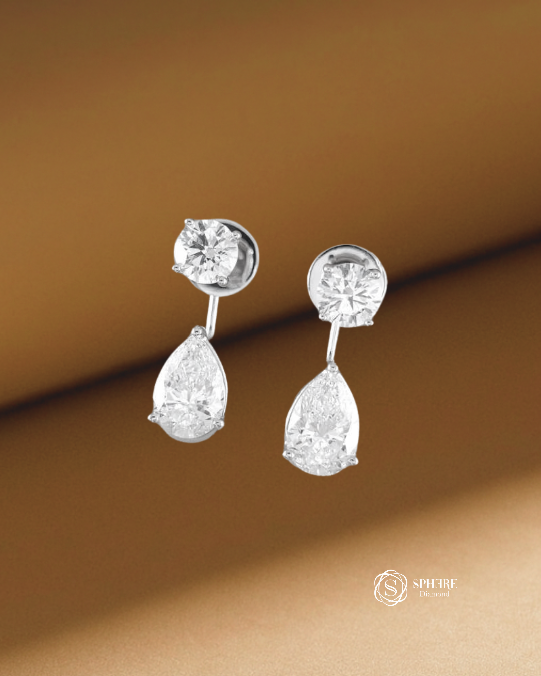 Round and Pear lab grown diamond convertible drop earrings in Bangkok by Sphere Diamond