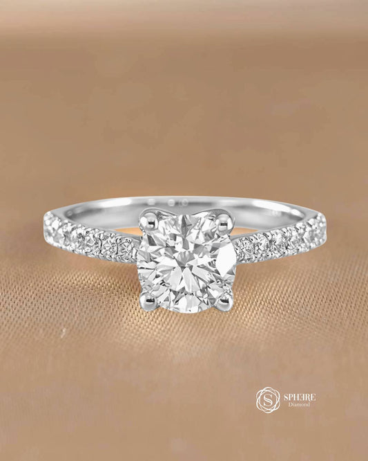 Seraphine Pavé Round Lab Grown Diamond Engagement Ring in 18K White Gold | IGI Certified | Sphere Diamond Bangkok Thailand