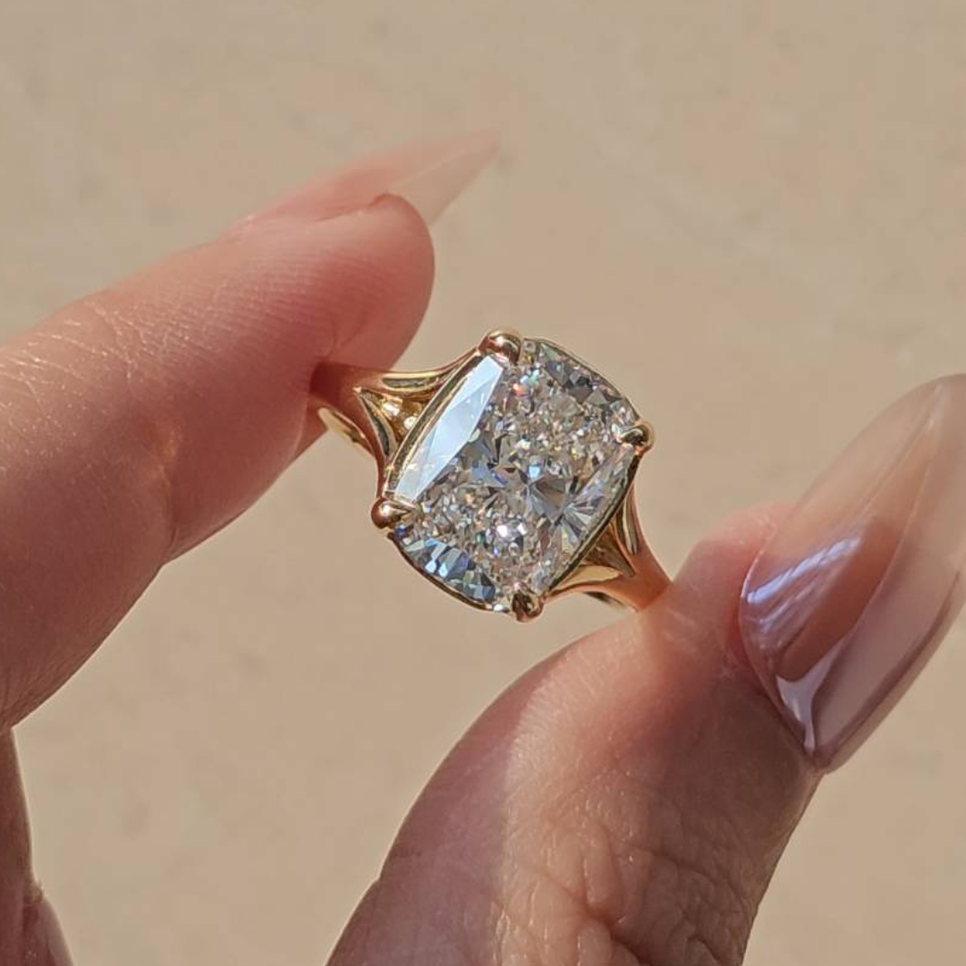 IGI certified cushion lab grown diamond engagement ring in bezel setting Bangkok