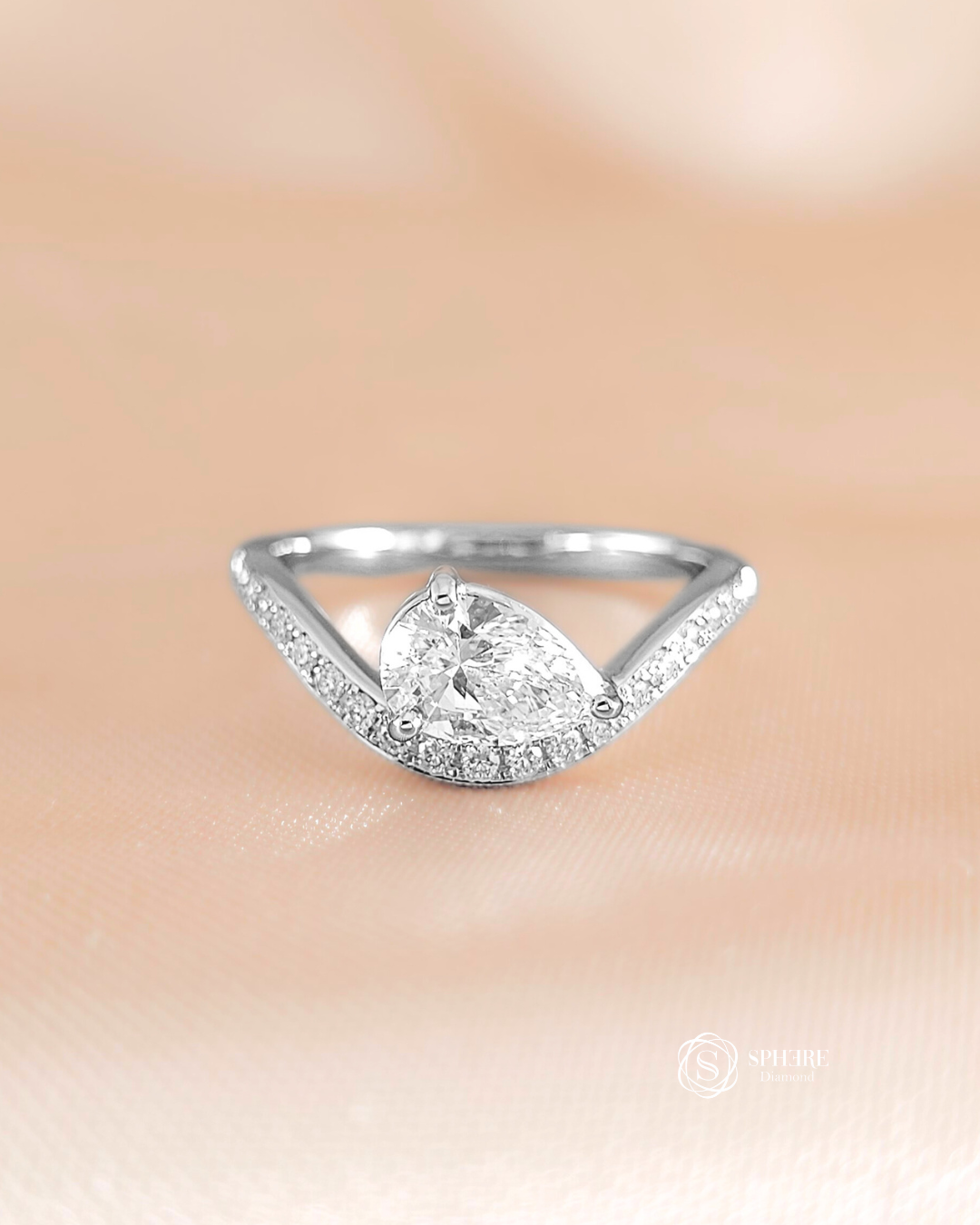 Pear Lab Grown Diamond Pavé Curved Engagement Ring in Bangkok | Sphere Diamond