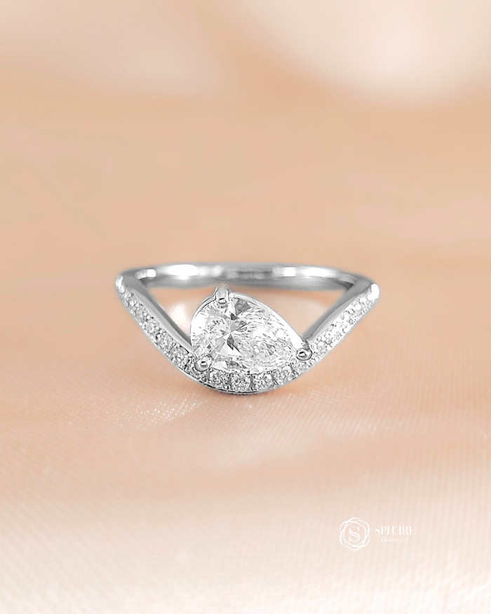 Pear Lab Grown Diamond Pavé Curved Engagement Ring in Bangkok | Sphere Diamond