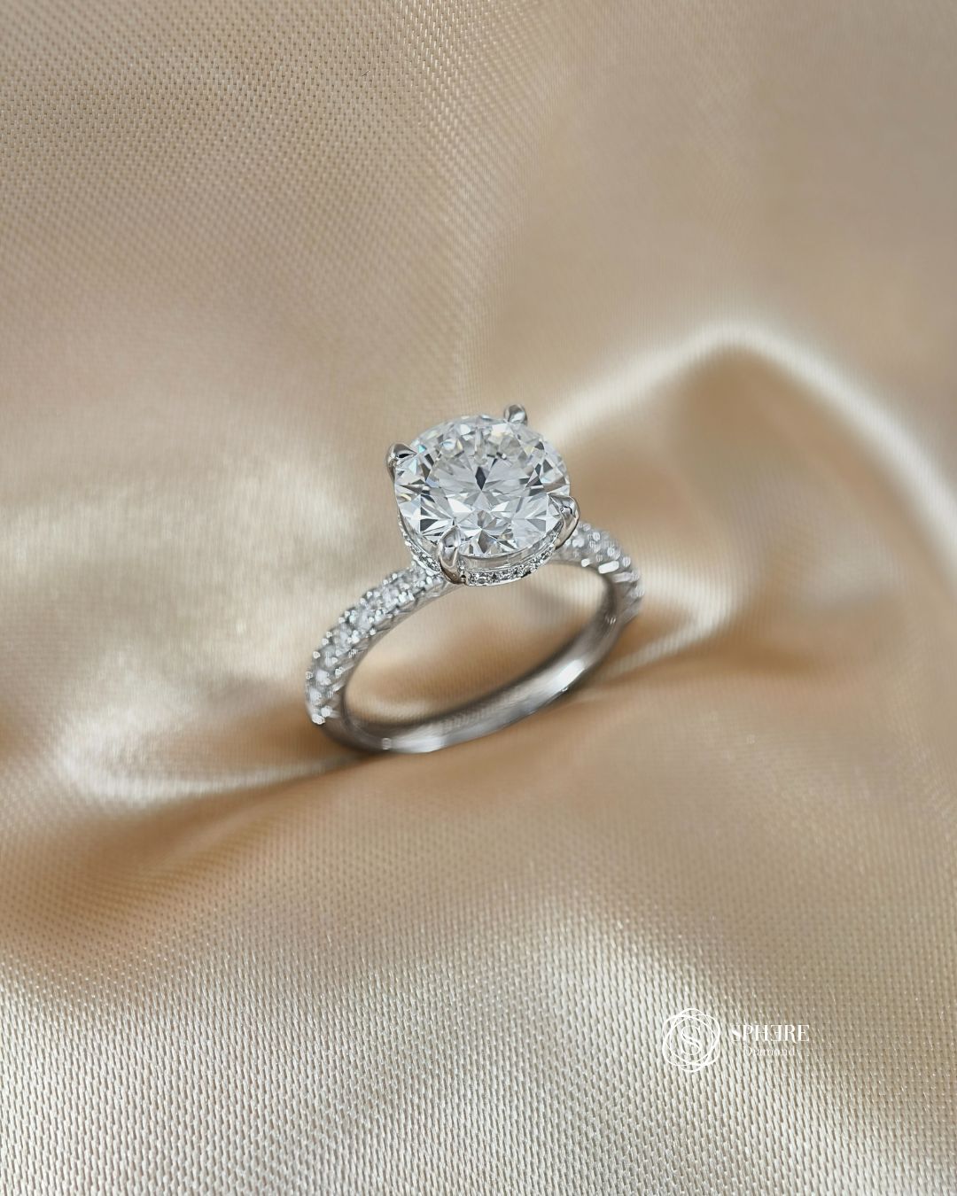 Luxury Signature Eiffel Love Round Lab Grown Diamond Ring handcrafted in 18K White Gold by Sphere Diamond Bangkok