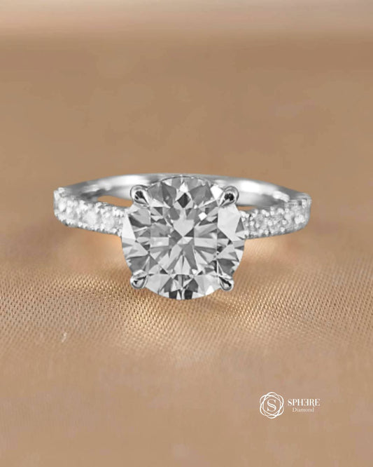 Signature Eiffel Love Round Lab Grown Diamond Engagement Ring with IGI Certified Diamond in 18K White Gold by Sphere Diamond Bangkok Thailand