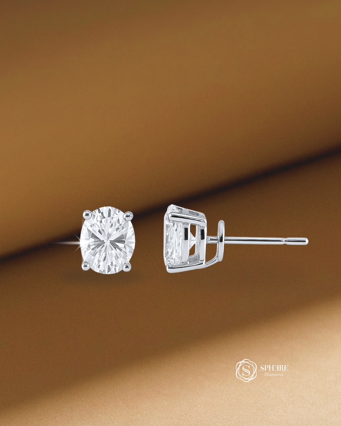 Oval lab grown diamond stud earrings in Bangkok | Sphere Diamond