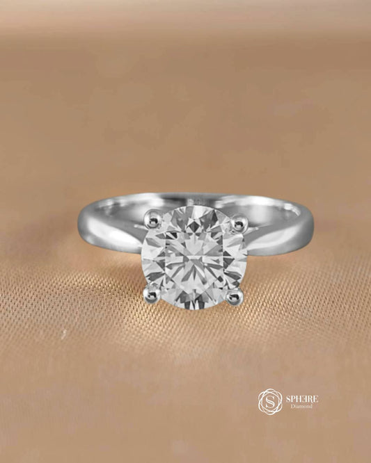 V Solitaire Round Lab Grown Diamond Engagement Ring with Hidden Side Diamond in 18K White Gold | IGI Certified | Sphere Diamond Bangkok