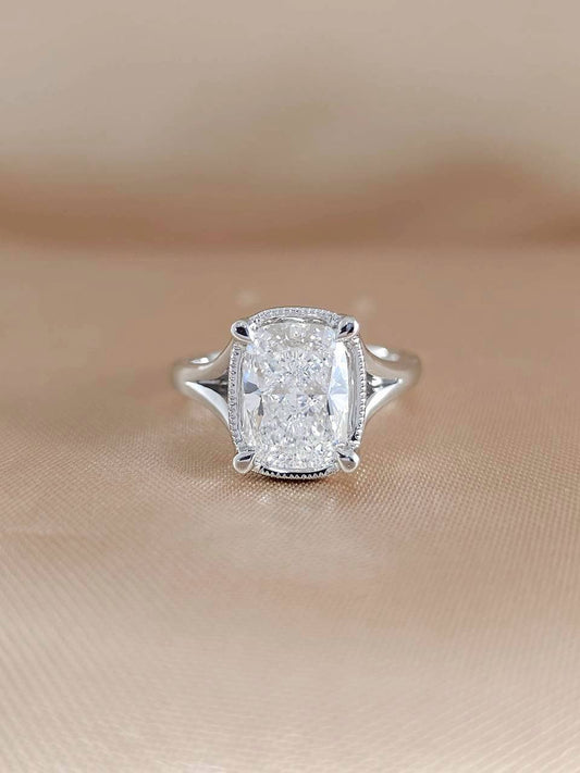 Valentina Elongated Cushion Lab Grown Diamond Cathedral Solitaire Engagement Ring with IGI Certified diamond in 18K White Gold | Sphere Diamond Bangkok