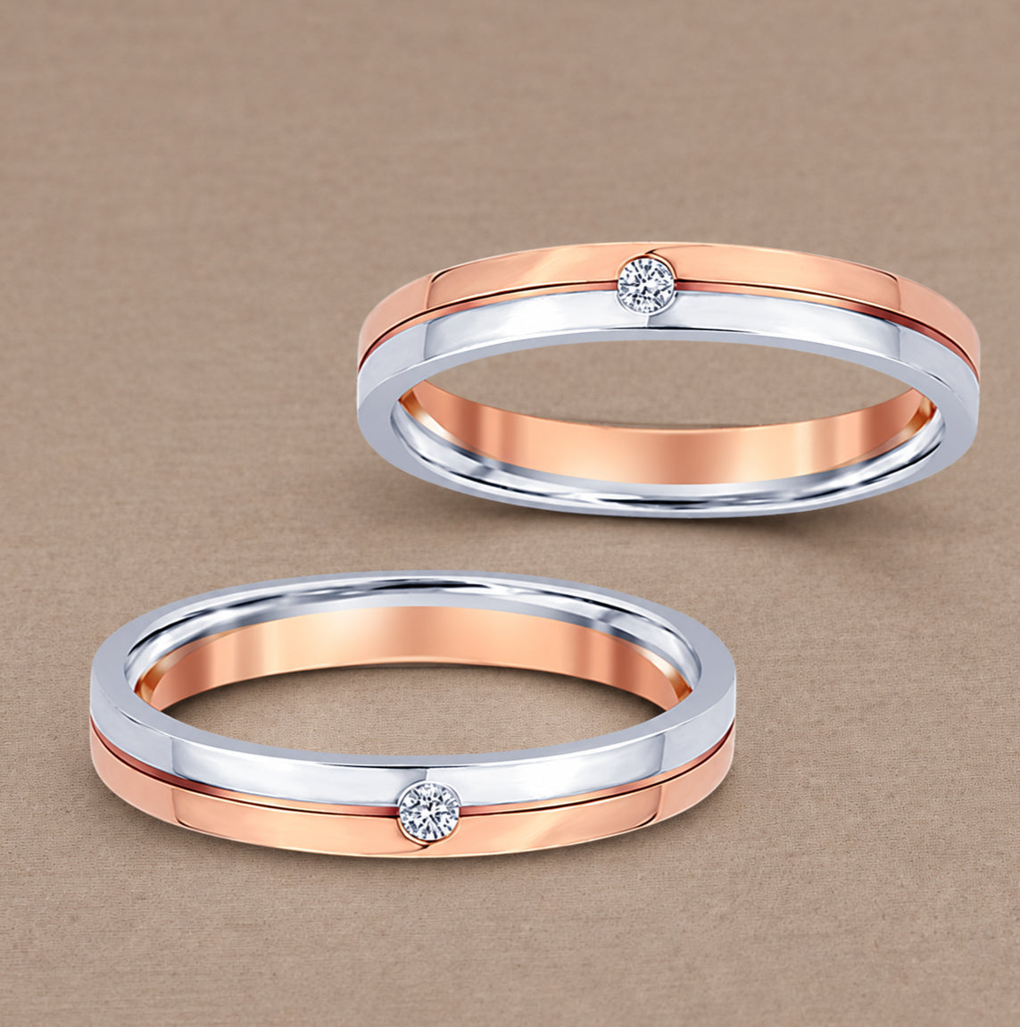 Flat Duo Rose 1 Diamond two-tone rose and white gold women's Lab Grown Diamond wedding ring by Sphere Diamond Bangkok