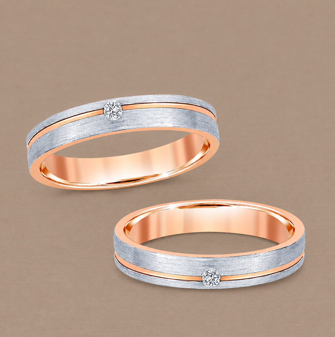 Flat Duo Rose 1 Diamond two-tone women's Lab Grown Diamond wedding ring with brushed finish by Sphere Diamond Bangkok