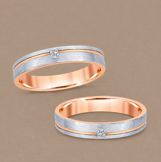 Flat Duo Rose 1 Diamond two-tone women's Lab Grown Diamond wedding ring with brushed finish by Sphere Diamond Bangkok