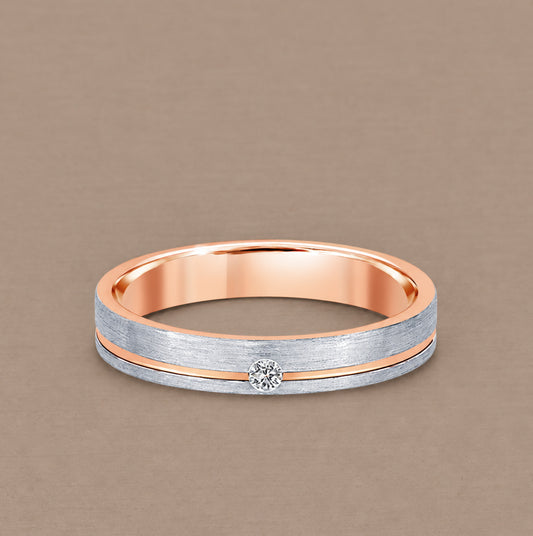 Flat Duo Rose 1 Diamond two-tone women's Lab Grown Diamond wedding ring with brushed finish by Sphere Diamond Bangkok