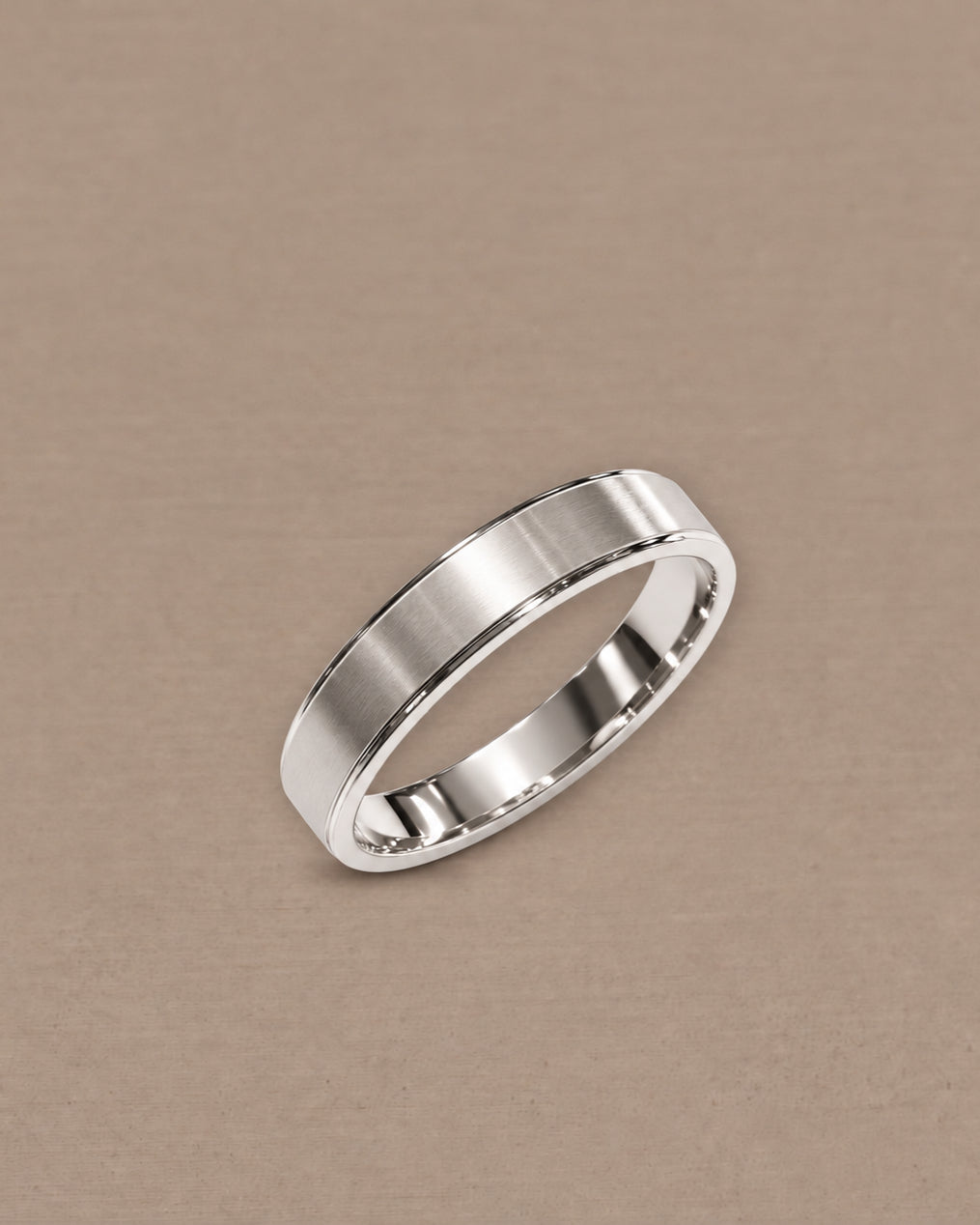Flat Matte White Gold women's wedding ring with brushed finish by Sphere Diamond Bangkok