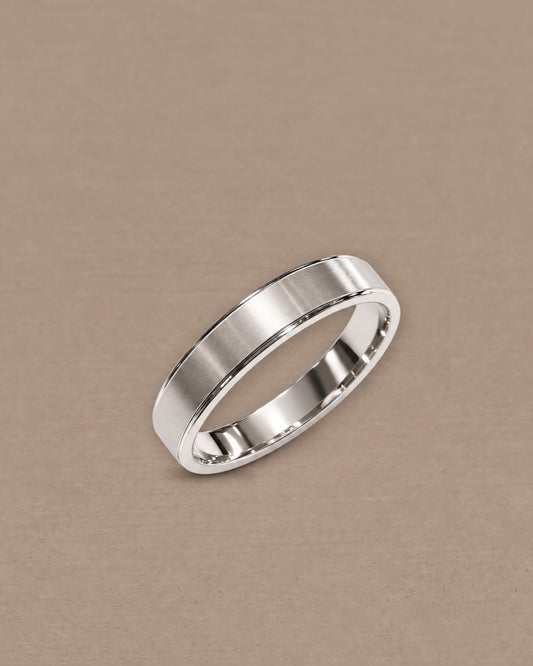 Flat Matte White Gold women's wedding ring with brushed finish by Sphere Diamond Bangkok