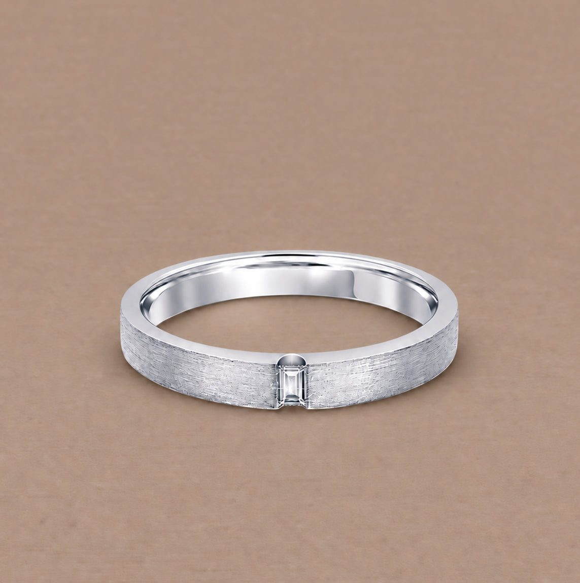 flat matte 1baguette diamond wedding 