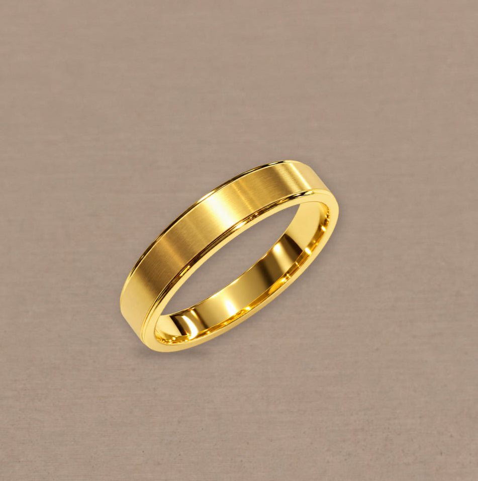 Flat Matte Yellow Gold women's wedding ring with brushed flat band by Sphere Diamond Bangkok