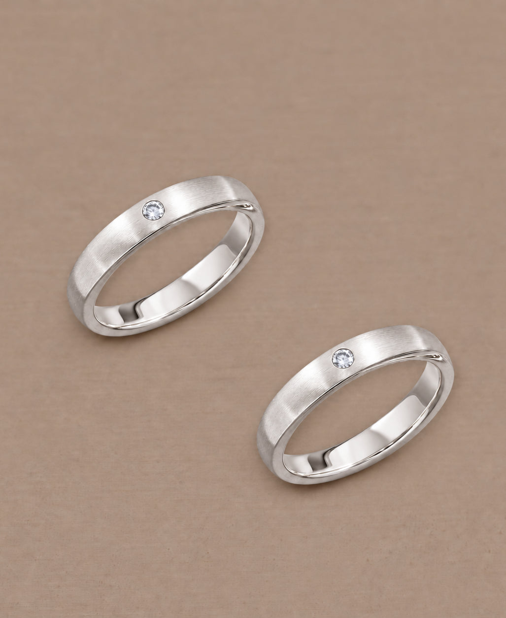 Round Matte White Gold women's wedding bands with 1 Lab Grown Diamond by Sphere Diamond Bangkok Thailand